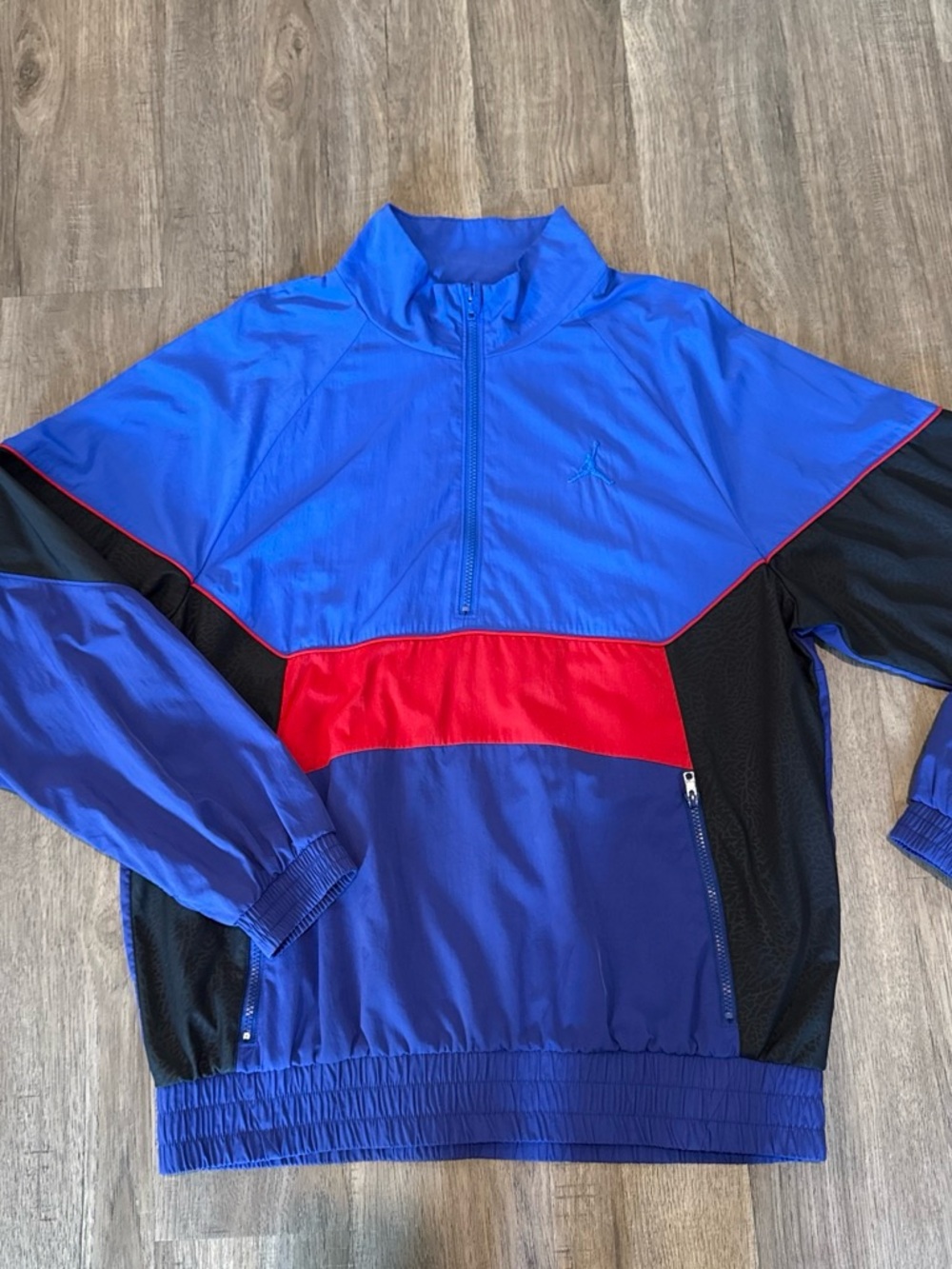 Jordan Men's Blue, Red & Black Colorblock quarter zip Windbreaker